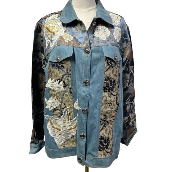Indigo Moon Womens Medium Jean Tribal Dressy Jacket Embroidery Boho Artsy Spring - Picture 1 of 15